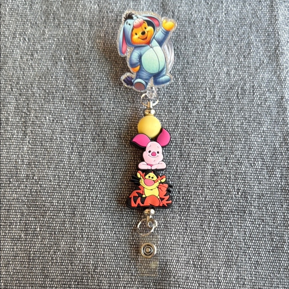 Pooh, Eeyore Piglet, and Tigger Handmade Badge Reel